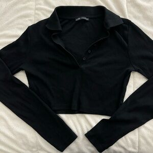 Zara Black Long Sleeve Crop Top